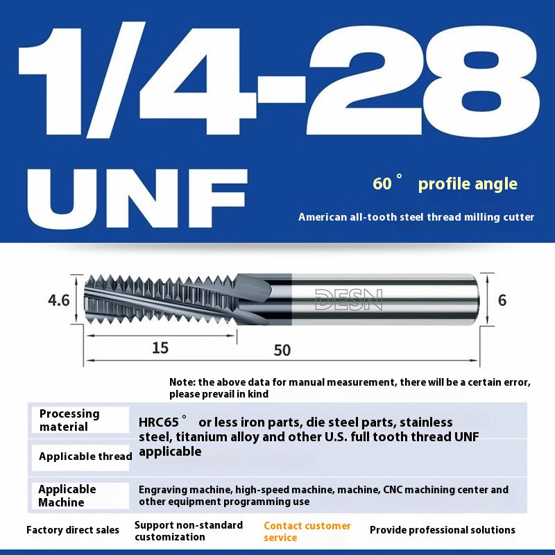 1115-65° high hard tungsten carbide thread milling cutter Long tooth full tooth alloy American thread milling cutter UNC UNF aluminum stainless steel Shandong Denso Pricision Tools Co.,Ltd.